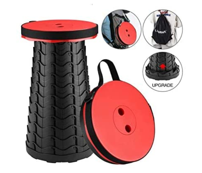 Telescopic Version Portable Stool Retractable Bearing 180Kg Folding and Height Adjustments Stool for easy Take - Red 2 in UAE