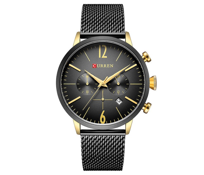 Curren Quartz 8313 Analog Watch Stainless Steel Band Wristwatch with Date Display - Black and Gold 1 in UAE