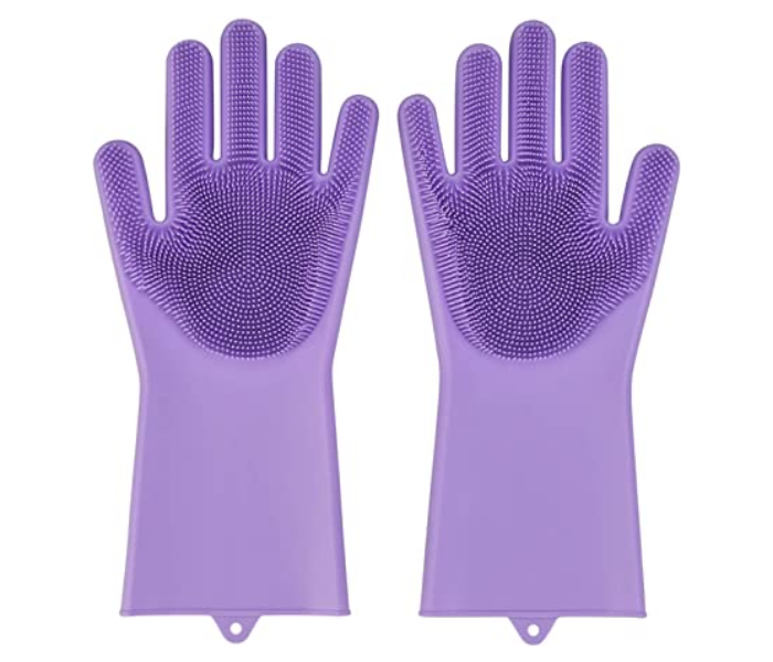 RMM6103 Reusable Cleaning Magic Brush Silicone Gloves - Purple 1 in UAE