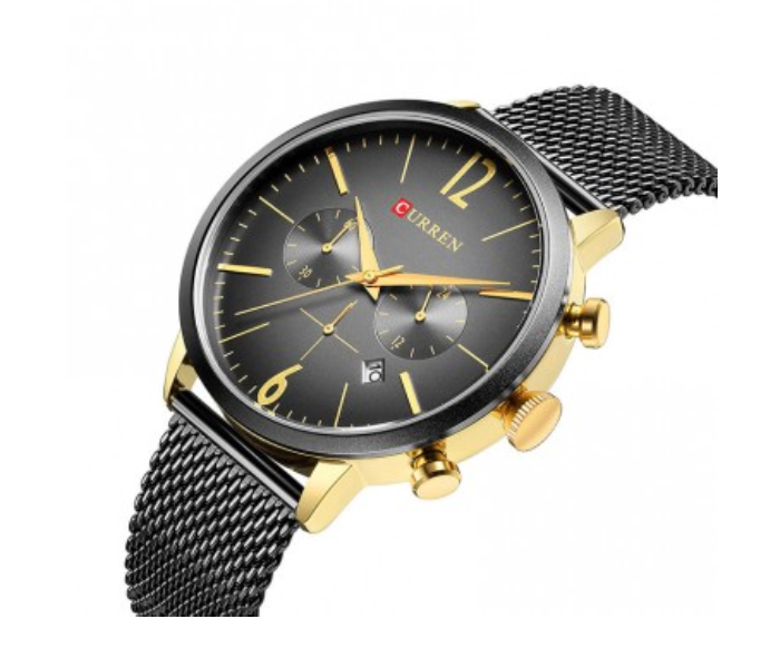 Curren Quartz 8313 Analog Watch Stainless Steel Band Wristwatch with Date Display - Black and Gold 2 in UAE