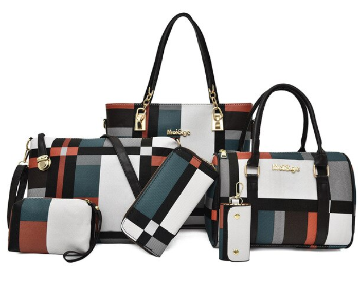 PU Leather 6 Pcs Check Pattern Composite Shoulder Crossbody Bag for Women -White and Blue 1 in UAE