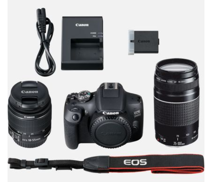 Canon EOS 2000D DSLR Camera with EF-S 18-55mm IS II Lens and EF 75-300mm III Lens - Black 6 in OMAN