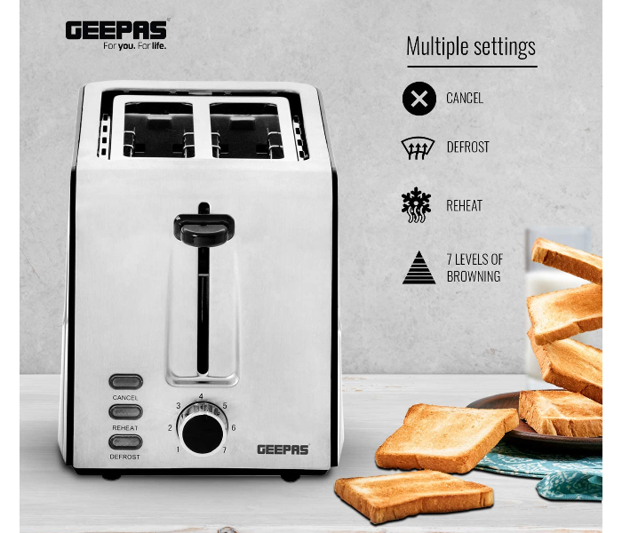Geepas GBT36513UK 850W 2 Slice Bread Toaster with Slide Out – Black and White 2 in UAE
