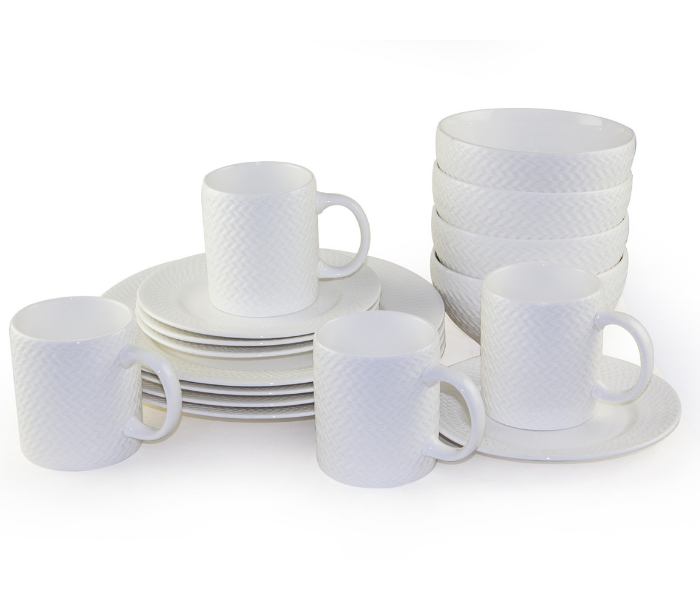 Taqdeer 16 Pcs Porcelain Embossed Dinner Set- White 1 in OMAN