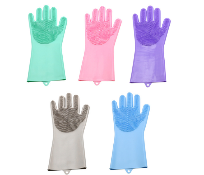  RMM6104 Reusable Cleaning Magic Brush Silicone Gloves - Pink 2 in UAE