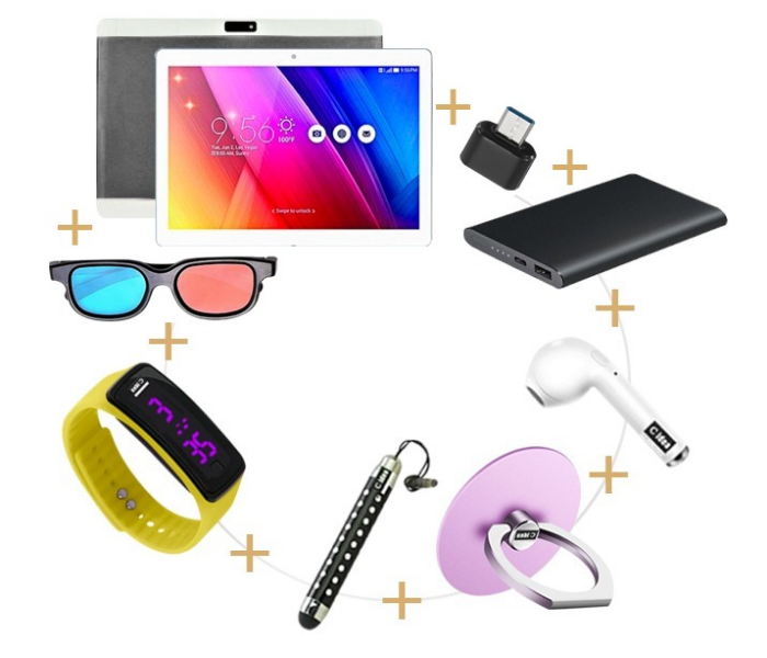 C idea CM2000 10.2 Inch Dual Sim 3GB RAM 64GB ROM Internal Memory Android 4G LTE Tablet With Combo of Power Bank, Airpod, Finger Holder, Touch Pen and LED Watch - Black 1 in UAE