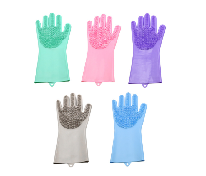  RMM6103 Reusable Cleaning Magic Brush Silicone Gloves - Green 2 in OMAN
