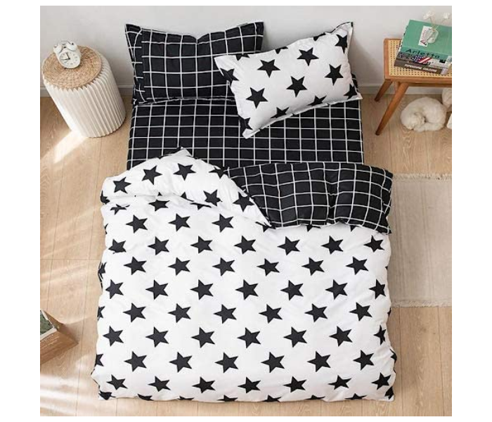  Star Design 6 Pcs Cotton Double Size Bedsheet with Quilt Cover and Pillow Case - Black and White 3 in UAE