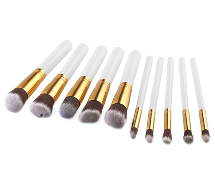 10 Piece Makeup Brush Set - White 1 in UAE