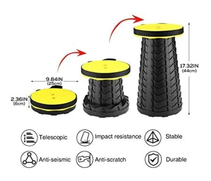 Telescopic Version Portable Stool Retractable Bearing 180Kg Folding and Height Adjustments Stool for easy Take - Yellow 2 in UAE