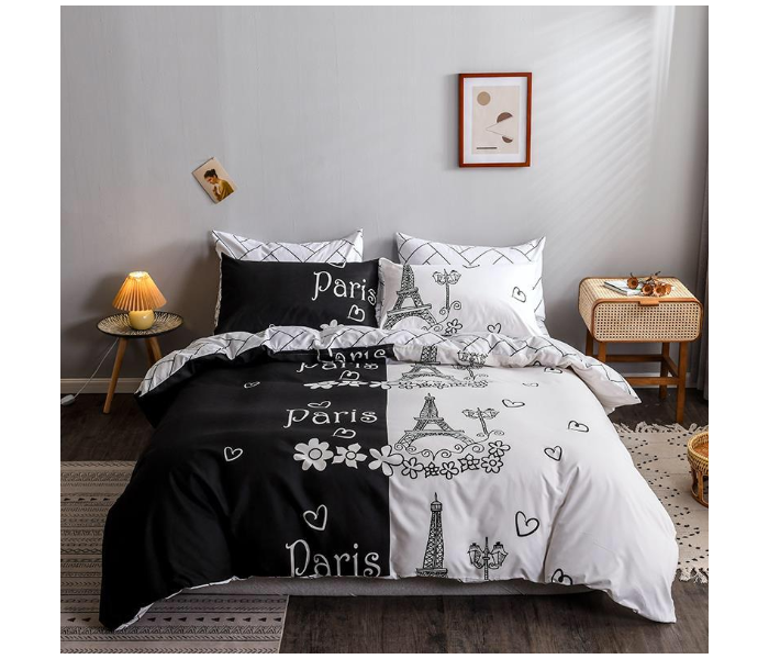  Paris Design 6 Pcs Cotton Double Size Bed sheet with Quilt Cover and Pillow Case - White and Black 1 in UAE