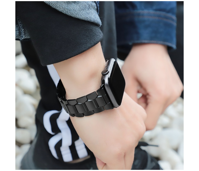 Hoco WB03 Grand Stainless Steel 40mm Butterfly Buckle Strap Watchband For Apple Watch - Black 2 in UAE