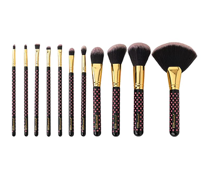 Dotted Makeup Brush Set with Case - Black 1 in UAE