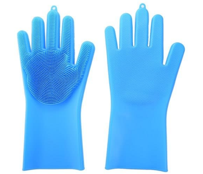  RMM6102 Reusable Cleaning Magic Brush Silicone Gloves - Blue 1 in UAE