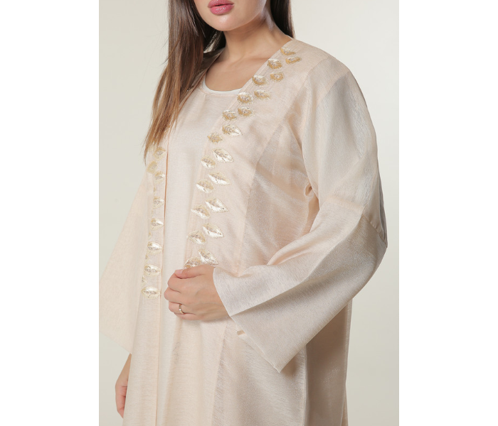 Moistreet Extra Small Handwork Embellished Peach Organza Abaya with Inner -Cream 4 in UAE