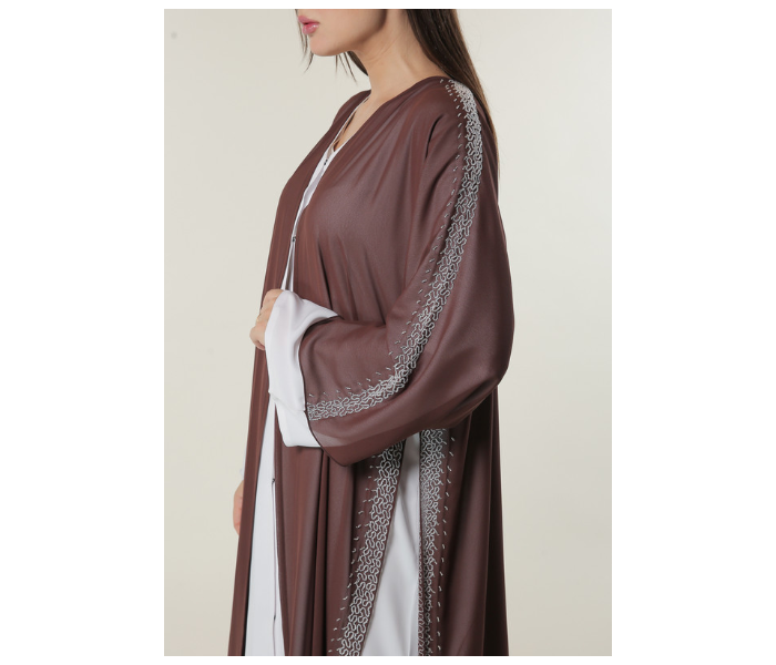 Moistreet Extra Small White and Brown Hand Embroidered Abaya 3 in UAE