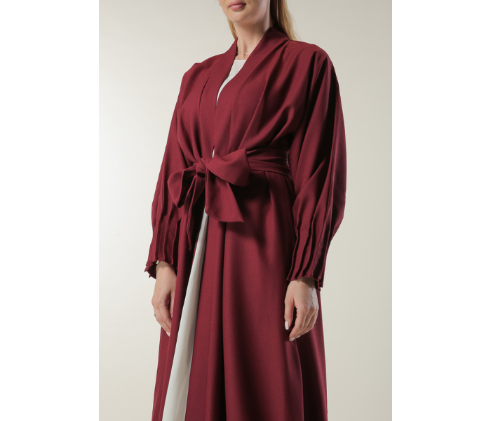 Moistreet Extra Small Maroon Abaya with Pleated Hem and Sleeves 4 in UAE