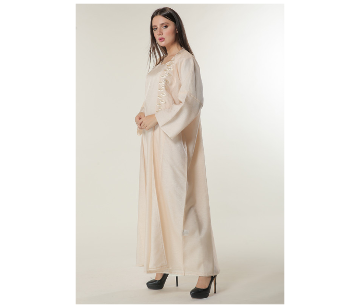 Moistreet Extra Large Handwork Embellished Peach Organza Abaya with Inner -Cream 2 in UAE