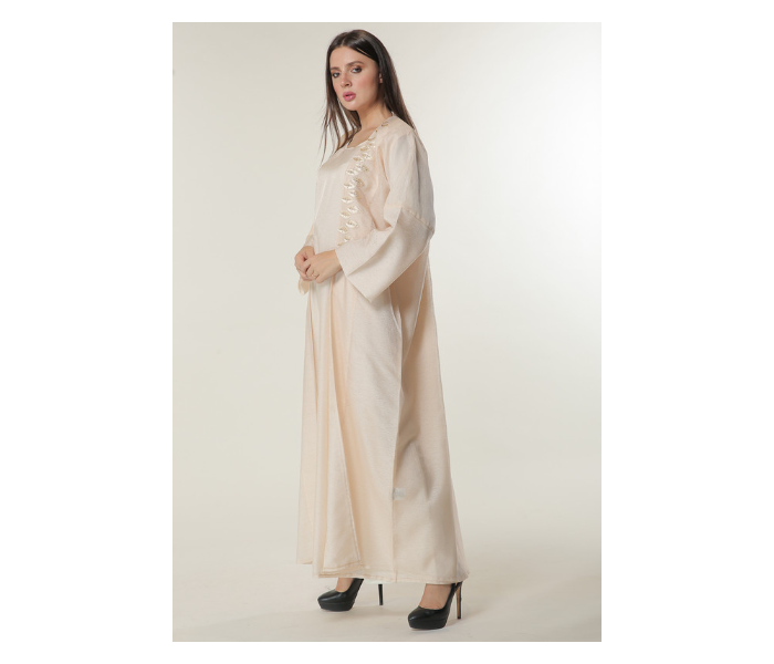 Moistreet LargeHandwork Embellished Peach Organza Abaya with Inner -Cream 2 in UAE