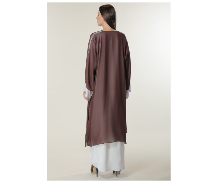 Moistreet Extra Large White and Brown Hand Embroidered Abaya 4 in UAE
