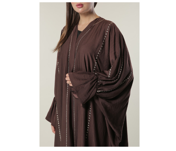 Moistreet Extra Large Brown Abaya with Contrast Threadwork 4 in UAE