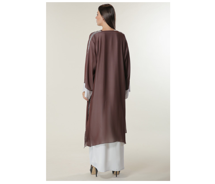 Moistreet Double XL White and Brown Hand Embroidered Abaya 4 in UAE