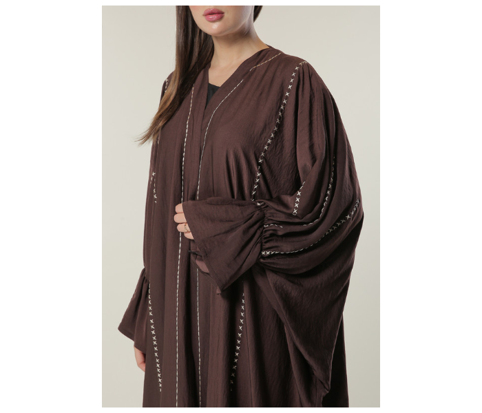 Moistreet Small Brown Abaya with Contrast Threadwork 2 in UAE