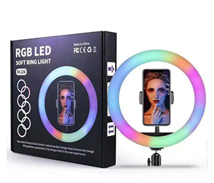 TikTok Mj26 10.2inch Dark Edge RGB Flash Ring Light For Camera Smartphone Youtube Video Shooting 1 in UAE