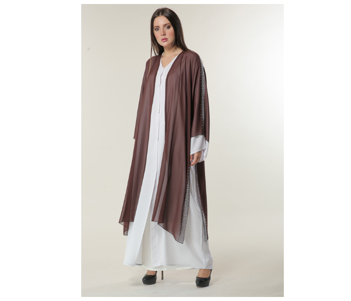 Moistreet Large White and Brown Hand Embroidered Abaya 2 in UAE