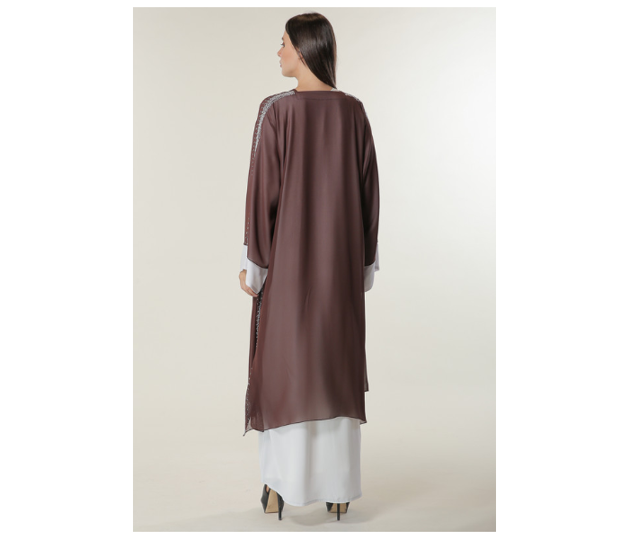 Moistreet Small White and Brown Hand Embroidered Abaya 4 in UAE