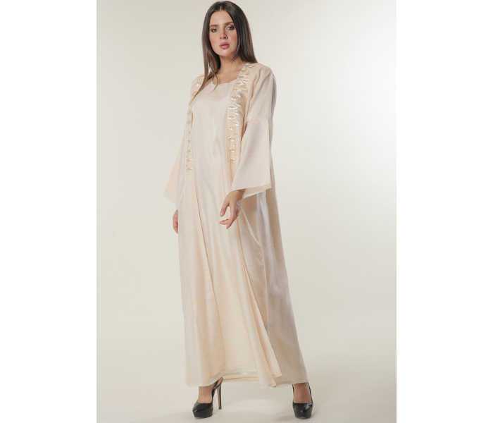 Moistreet Extra Large Handwork Embellished Peach Organza Abaya with Inner -Cream 1 in UAE