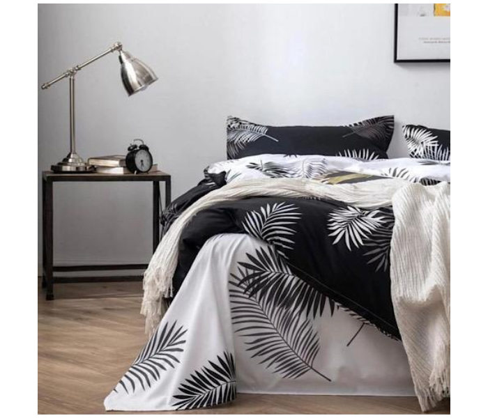 Feather Design 6 Pieces High Quality Cotton Double Size Bed Sheet with Quilt Cover and Pillow Case – White and Black 2 in UAE