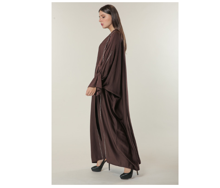 Moistreet Small Brown Abaya with Contrast Threadwork 3 in UAE