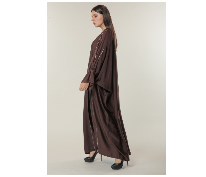 Moistreet Double XL Brown Abaya with Contrast Threadwork 2 in UAE