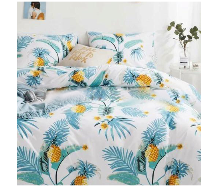 Pineapple Design 6 Pieces High Quality Cotton Double Size Bed Sheet with Quilt Cover and Pillow Case - White and Aqua 1 in UAE