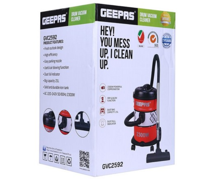 Geepas GVC2592 2300 Watts Drum Vacuum Cleaner - Red and Black 2 in UAE