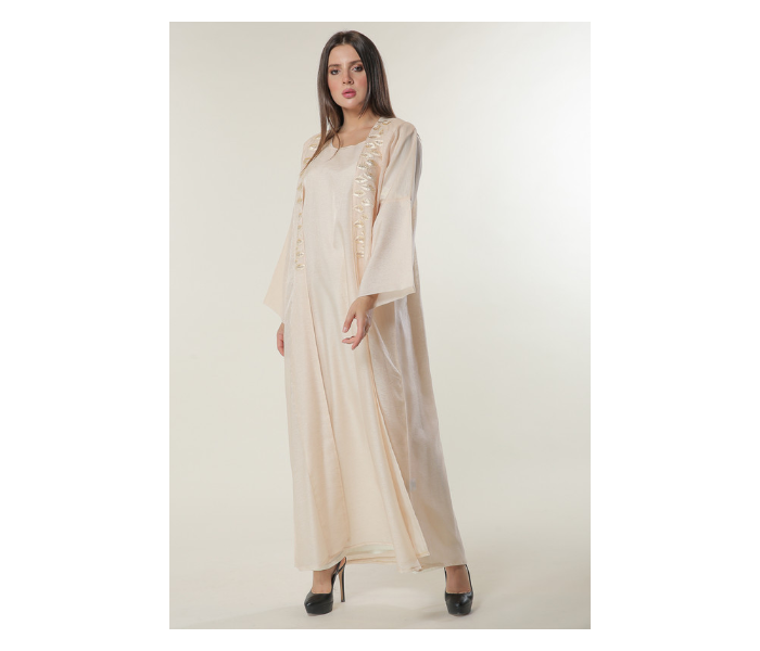 Moistreet Extra Small Handwork Embellished Peach Organza Abaya with Inner -Cream 1 in UAE