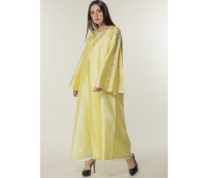 Moistreet Extra Small Yellow Abaya with Embellished Sleeves 1 in UAE
