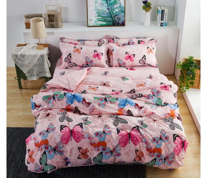 Butterfly Design 6 Pieces High Quality Cotton Double Size Bed Sheet with Quilt Cover and Pillow Case – Pink 2 in UAE