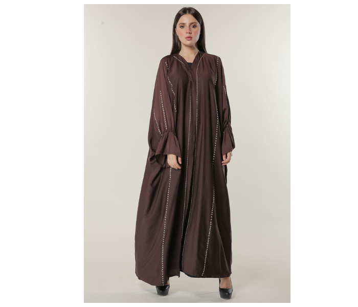 Moistreet Small Brown Abaya with Contrast Threadwork 1 in UAE