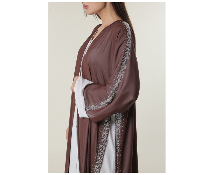 Moistreet Extra Large White and Brown Hand Embroidered Abaya 3 in UAE