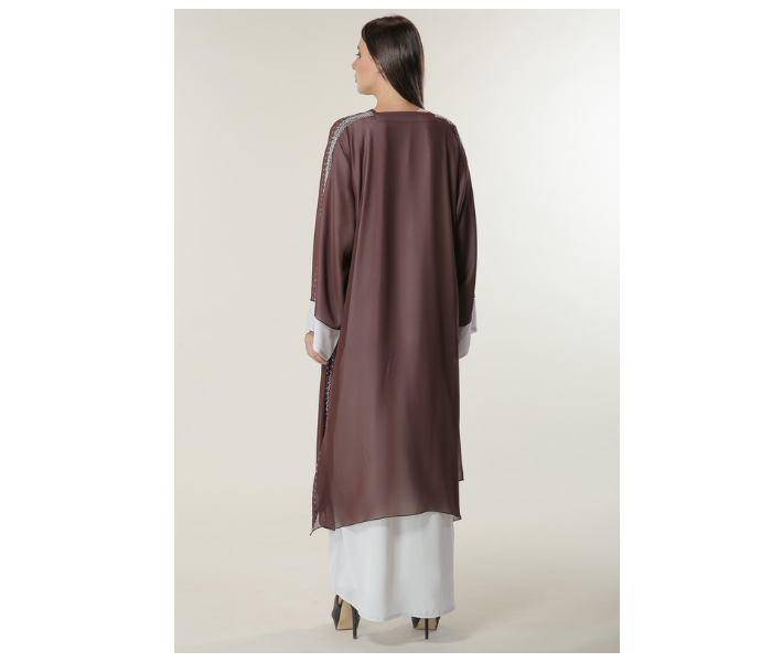 Moistreet Extra Small White and Brown Hand Embroidered Abaya 4 in UAE