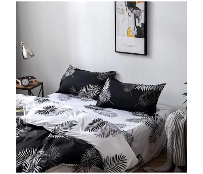 Feather Design 6 Pieces High Quality Cotton Double Size Bed Sheet with Quilt Cover and Pillow Case – White and Black 3 in UAE