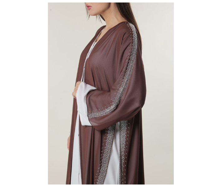Moistreet Double XL White and Brown Hand Embroidered Abaya 3 in UAE