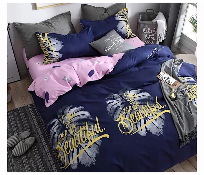 Beautiful Design 6 Pieces High Quality Cotton Double Size Bed Sheet with Quilt Cover and Pillow Case – Blue 1 in UAE