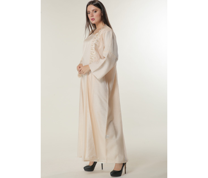 Moistreet Extra Small Handwork Embellished Peach Organza Abaya with Inner -Cream 2 in UAE