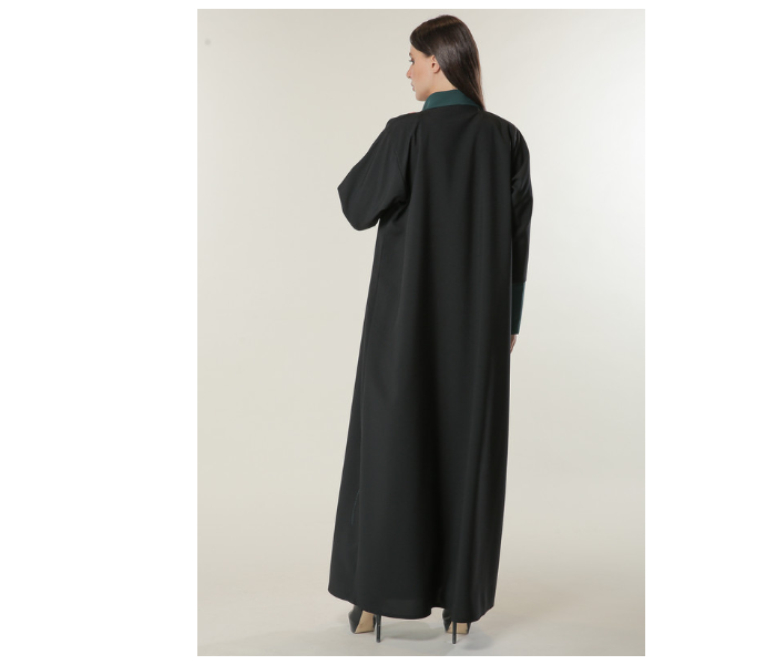 Moistreet Extra Small Black Abaya with Contrast Panels Overlaid with Net Lace 4 in UAE