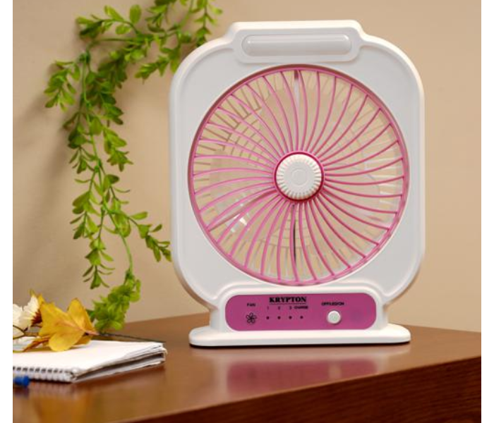 Krypton KNF222 8inch Rechargeable Mini Table Powerful Personal Desk Box Fan - White and Pink 5 in OMAN