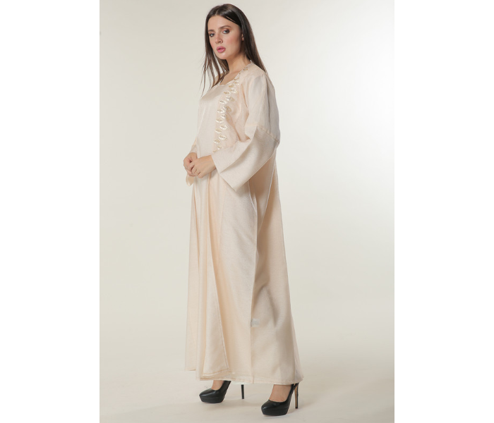 Moistreet Small Handwork Embellished Peach Organza Abaya with Inner -Cream 2 in UAE