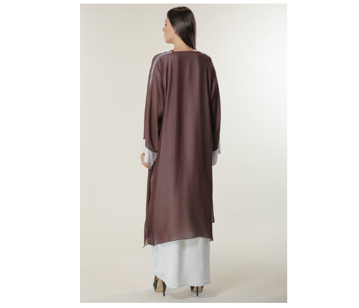 Moistreet Large White and Brown Hand Embroidered Abaya 4 in UAE